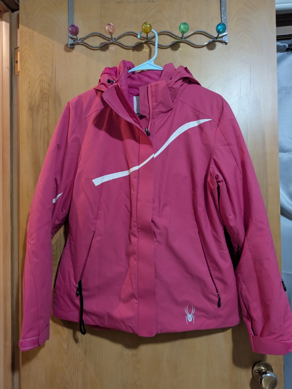 Spyder Women's Amp Insulated Ski Jacket Pink White Curved Stripe Size 10 F11